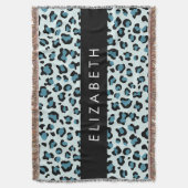 Leopard Print, Spots, Blue Leopard，あなたの名前 スローブランケット (正面縦)