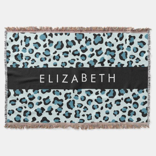 Leopard Print, Spots, Blue Leopard，あなたの名前 スローブランケット (正面)