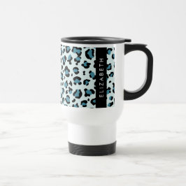 Leopard Print, Spots, Blue Leopard，あなたの名前 トラベルマグ