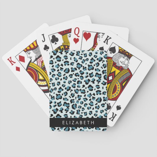 Leopard Print, Spots, Blue Leopard,あなたの名前 トランプ (裏面)