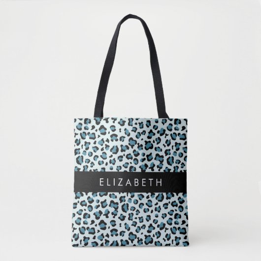 Leopard Print, Spots, Blue Leopard，あなたの名前 トートバッグ (正面)