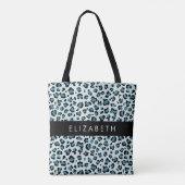 Leopard Print, Spots, Blue Leopard，あなたの名前 トートバッグ (裏面)