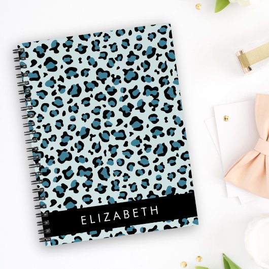Leopard Print, Spots, Blue Leopard,あなたの名前 ノートブック