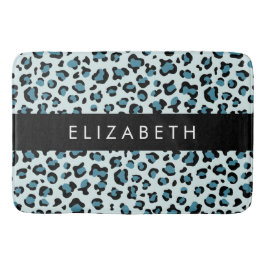 Leopard Print, Spots, Blue Leopard，あなたの名前 バスマット