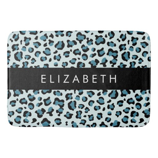 Leopard Print, Spots, Blue Leopard,あなたの名前 バスマット (正面)