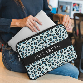 Leopard Print, Spots, Blue Leopard，あなたの名前 ラップトップスリーブ