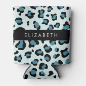 Leopard Print, Spots, Blue Leopard,あなたの名前 缶クーラー (正面)