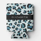 Leopard Print, Spots, Blue Leopard,あなたの名前 缶クーラー (裏面)