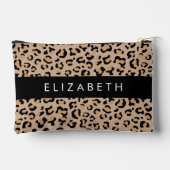 Leopard Print, Spots, Brown Leopard，あなたの名前 アクセサリーポーチ (裏面)