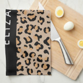 Leopard Print, Spots, Brown Leopard,あなたの名前 キッチンタオル (四つ折り)