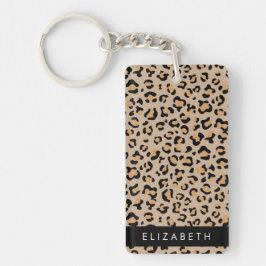 Leopard Print, Spots, Brown Leopard，あなたの名前 キーホルダー