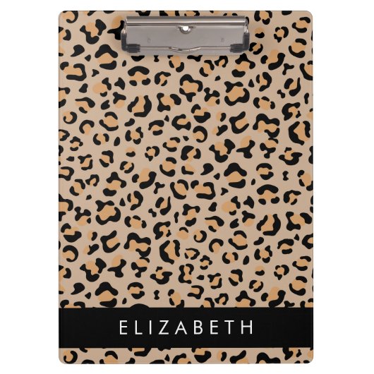Leopard Print, Spots, Brown Leopard,あなたの名前 クリップボード (正面)