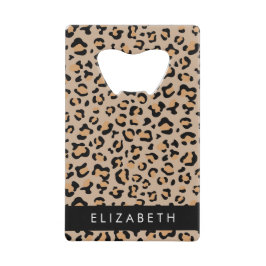 Leopard Print, Spots, Brown Leopard，あなたの名前 クレジットカード栓抜き