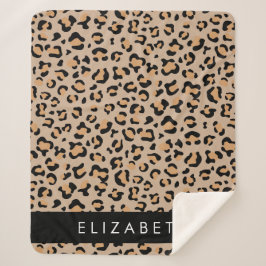 Leopard Print, Spots, Brown Leopard，あなたの名前 シェルパブランケット