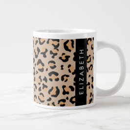 Leopard Print, Spots, Brown Leopard，あなたの名前 ジャンボコーヒーマグカップ