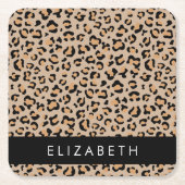 Leopard Print, Spots, Brown Leopard,あなたの名前 スクエアペーパーコースター (正面)