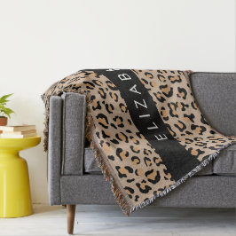 Leopard Print, Spots, Brown Leopard，あなたの名前 スローブランケット