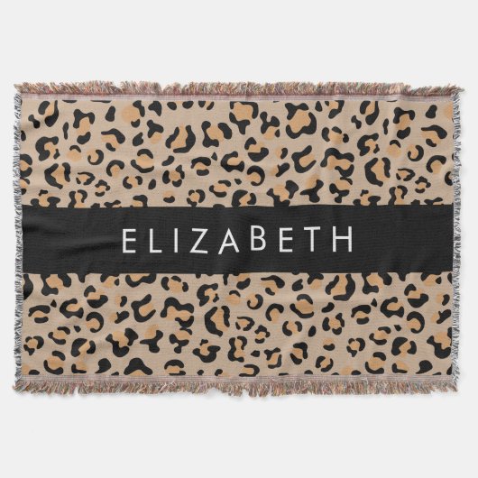 Leopard Print, Spots, Brown Leopard,あなたの名前 スローブランケット (正面)