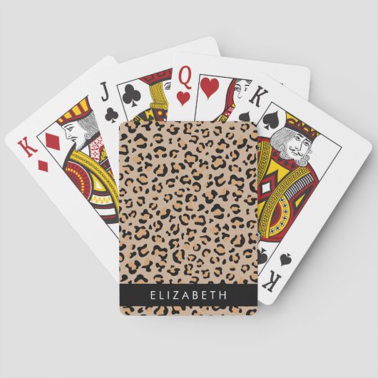 Leopard Print, Spots, Brown Leopard，あなたの名前 トランプ (裏面)