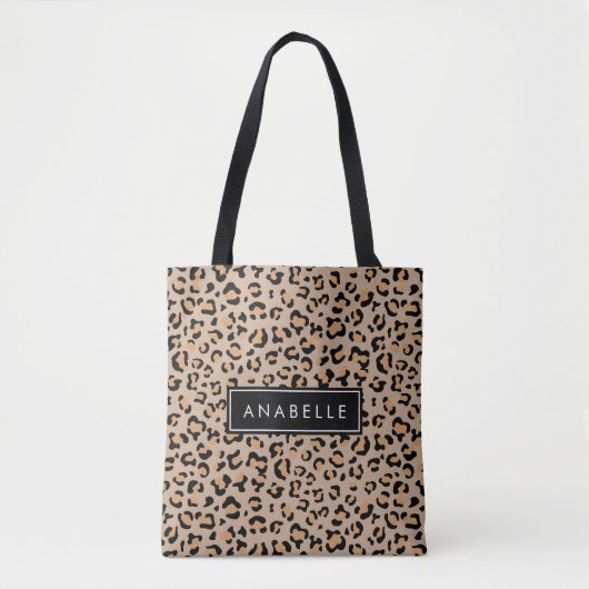 Leopard Print, Spots, Brown Leopard，あなたの名前 トートバッグ (正面)