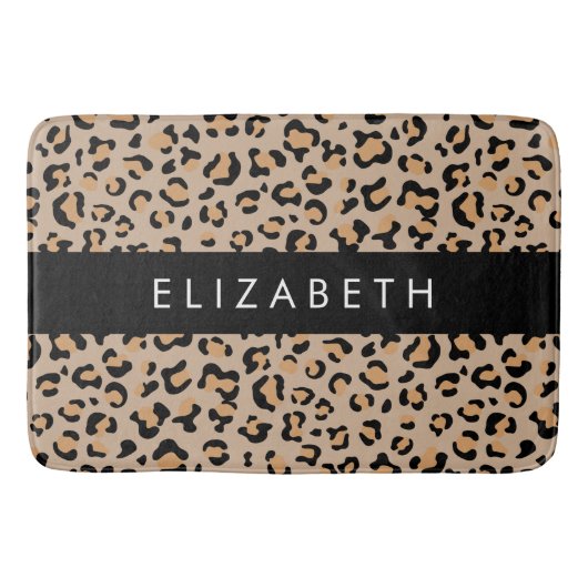 Leopard Print, Spots, Brown Leopard,あなたの名前 バスマット (正面)