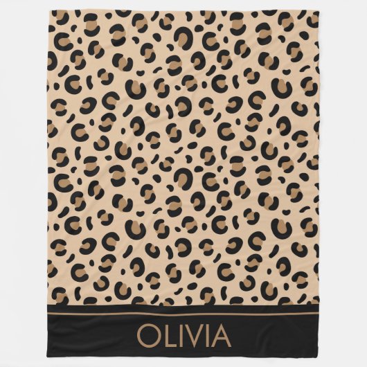 Leopard Print, Spots, Brown Leopard,あなたの名前 フリースブランケット (正面)