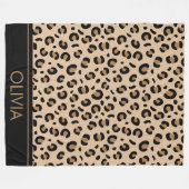 Leopard Print, Spots, Brown Leopard,あなたの名前 フリースブランケット (正面(横))