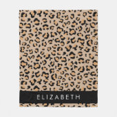 Leopard Print, Spots, Brown Leopard,あなたの名前 フリースブランケット (正面)