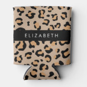 Leopard Print, Spots, Brown Leopard,あなたの名前 缶クーラー (正面)