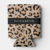 Leopard Print, Spots, Brown Leopard,あなたの名前 缶クーラー (裏面)