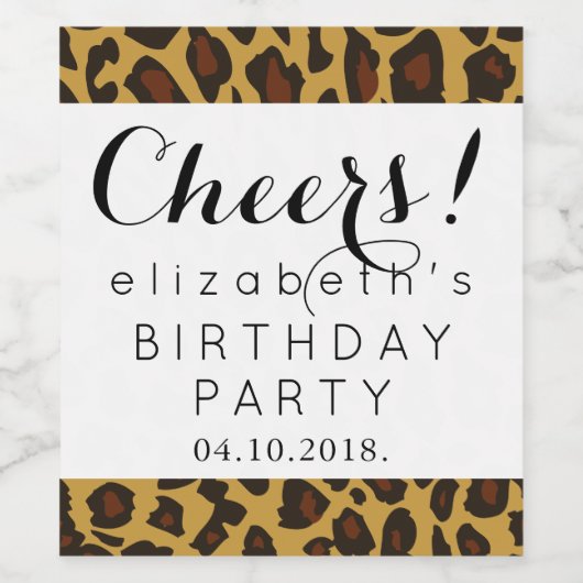 Leopard Print、Spots、Brown Leopard、誕生日 ワインラベル (シングルラベル)