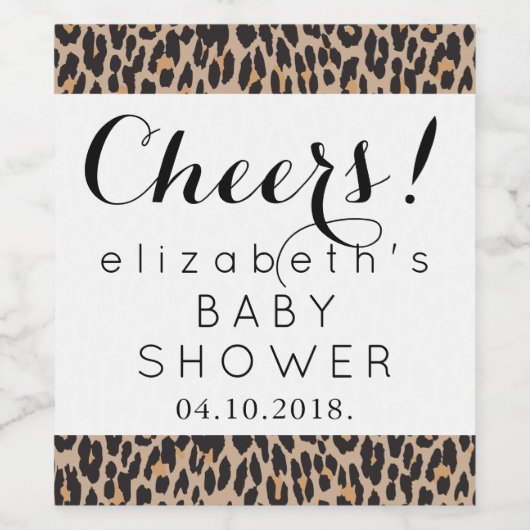 Leopard Print、Spots、Brown Leopard、Baby Shower ワインラベル (シングルラベル)