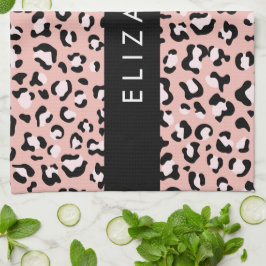 Leopard Print、Spots、Pink Leopard、お名前 キッチンタオル