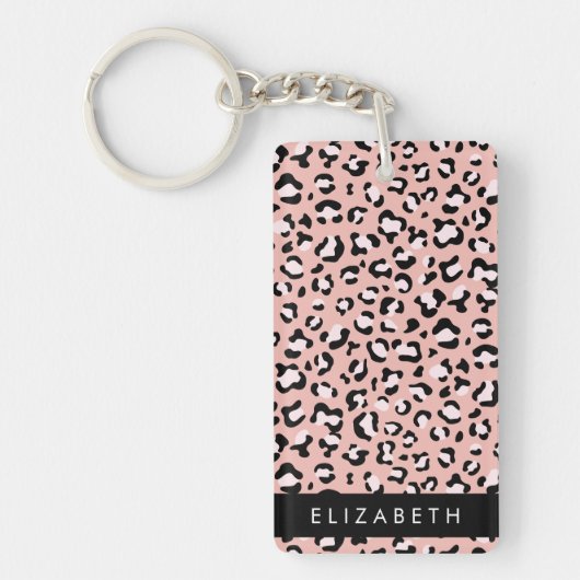 Leopard Print、Spots、Pink Leopard、お名前 キーホルダー (正面)