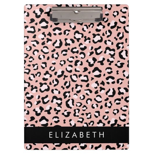 Leopard Print、Spots、Pink Leopard、お名前 クリップボード (正面)
