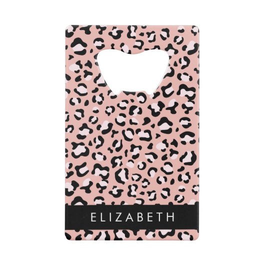 Leopard Print、Spots、Pink Leopard、お名前 クレジットカード栓抜き (正面)