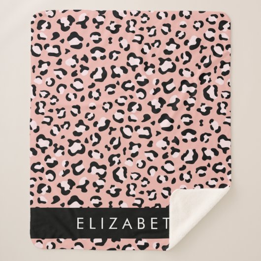 Leopard Print、Spots、Pink Leopard、お名前 シェルパブランケット (正面)