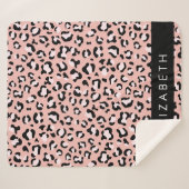 Leopard Print、Spots、Pink Leopard、お名前 シェルパブランケット (正面(横))