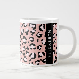 Leopard Print、Spots、Pink Leopard、お名前 ジャンボコーヒーマグカップ