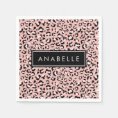 Leopard Print、Spots、Pink Leopard、お名前 スタンダードカクテルナプキン (正面)