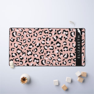 Leopard Print、Spots、Pink Leopard、お名前 デスクマット