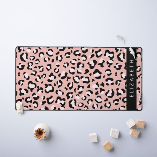 Leopard Print、Spots、Pink Leopard、お名前 デスクマット (キッズテーブル)