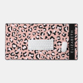 Leopard Print、Spots、Pink Leopard、お名前 デスクマット (キーボード&マウス)