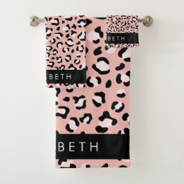 Leopard Print、Spots、Pink Leopard、お名前 バスタオルセット