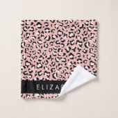 Leopard Print、Spots、Pink Leopard、お名前 バスタオルセット (ウォッシュタオル)