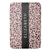 Leopard Print、Spots、Pink Leopard、お名前 バスマット (正面縦)