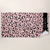 Leopard Print、Spots、Pink Leopard、お名前 ビーチタオル (正面)