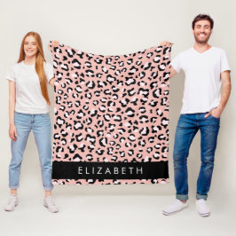 Leopard Print、Spots、Pink Leopard、お名前 フリースブランケット