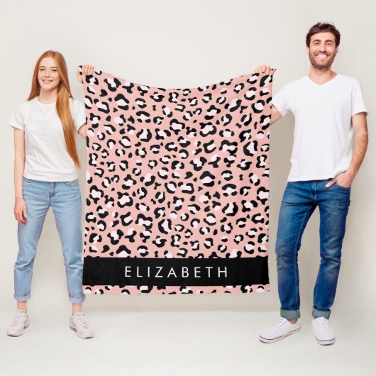 Leopard Print、Spots、Pink Leopard、お名前 フリースブランケット (インサイチュ)