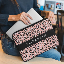Leopard Print、Spots、Pink Leopard、お名前 ラップトップスリーブ